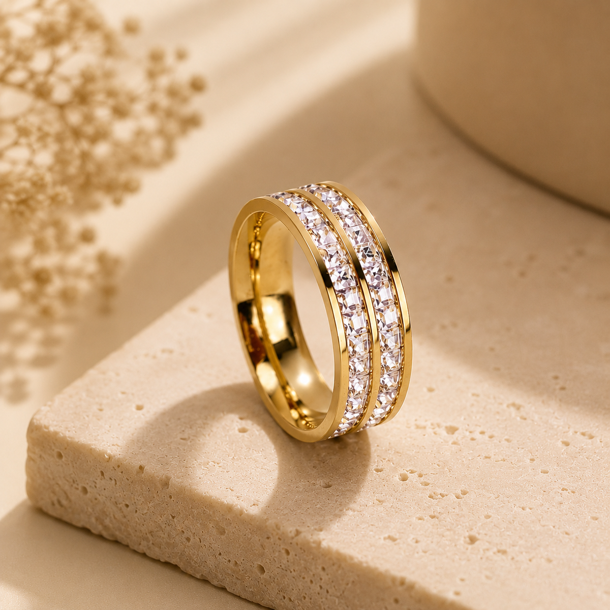 Bague dorée à double rangée pour femme NÉVORA