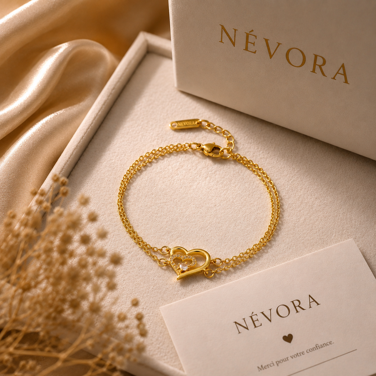 Bracelet cœur doré pour femme NÉVORA