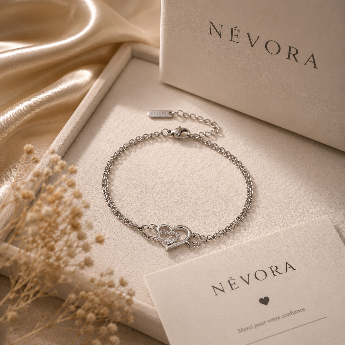 Bracelet cœur platine pour femme NÉVORA
