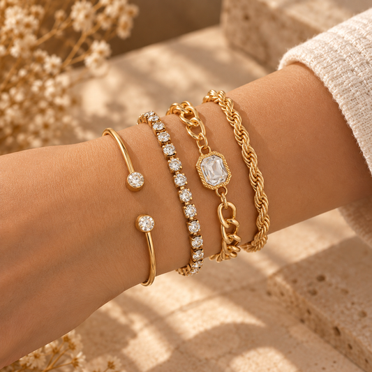 Ensemble de 4 bracelets chaîne dorés pour femme NÉVORA