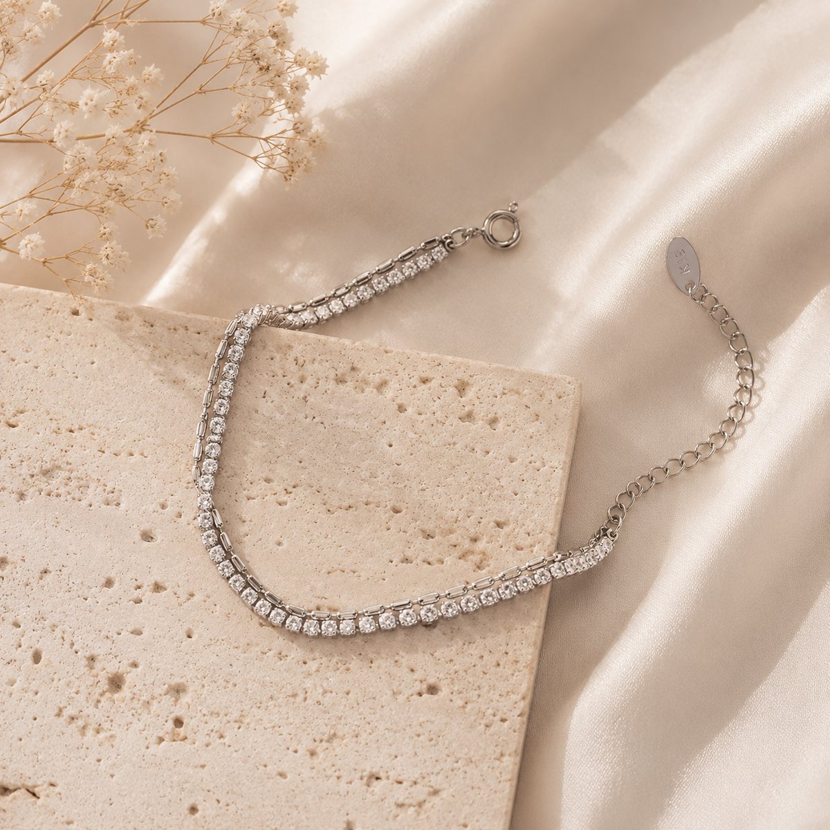 Bracelet double rangée argenté pour femme NÉVORA